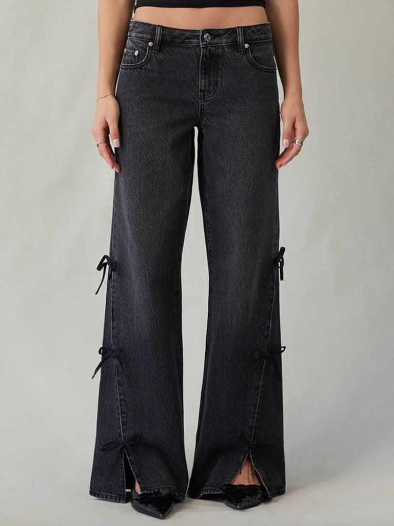 Nwot Pacsun Casey Low Rise Baggy Jeans Bow Ties Black